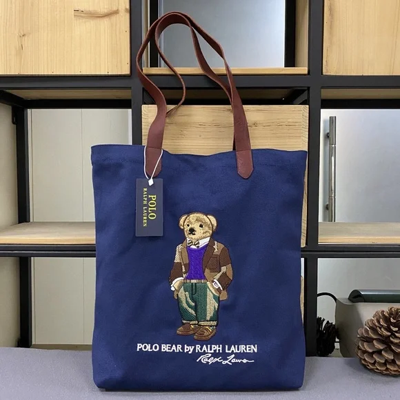 Polo by Ralph Lauren Navy Tote Bag Bear Embroidered - Picture 2 of 7
